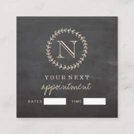 Chalkboard Elegant Monogram Square AppointmentCard Vierkante Visitekaartje