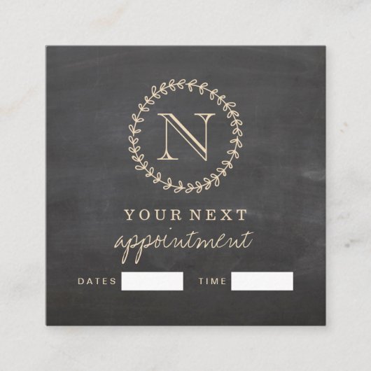 Chalkboard Elegant Monogram Square AppointmentCard Vierkante Visitekaartje (Voorkant)