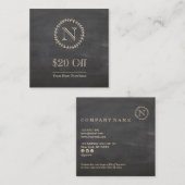 Chalkboard Elegant Monogram Square Discount Card Vierkante Visitekaartje (Voorkant / Achterkant)