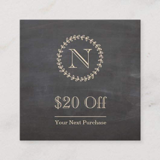 Chalkboard Elegant Monogram Square Discount Card Vierkante Visitekaartje (Voorkant)