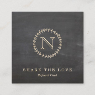 Chalkboard Elegant Monogram Square Reference Card Vierkante Visitekaartje