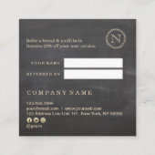 Chalkboard Elegant Monogram Square Reference Card Vierkante Visitekaartje (Achterkant)