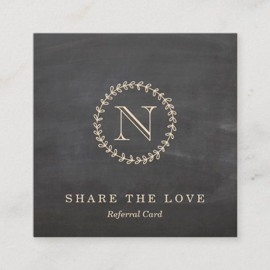 Chalkboard Elegant Monogram Square Reference Card Vierkante Visitekaartje (Voorkant)