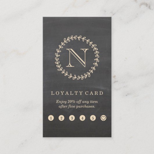 Chalkboard Elegant Monogram Vertical Loyalty Card Visitekaartje (Voorkant)