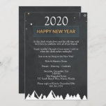 Chalkboard Elegant New Years Eve Party Kaart<br><div class="desc">Een prachtige zwarte achtergrond van het Chalkboard in de nieuwjaarsuitnodiging van de Eve Partij,  met een groene grens met "gelukkig Nieuwjaar" aan de bovenkant en het bos van de Winter. Pas aan met uw persoonlijke groet,  familienamen en individuele namen.</div>