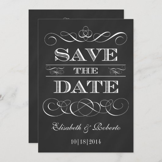 Chalkboard Elegant Old Style sparen de Datum Save The Date (Voorkant / Achterkant)