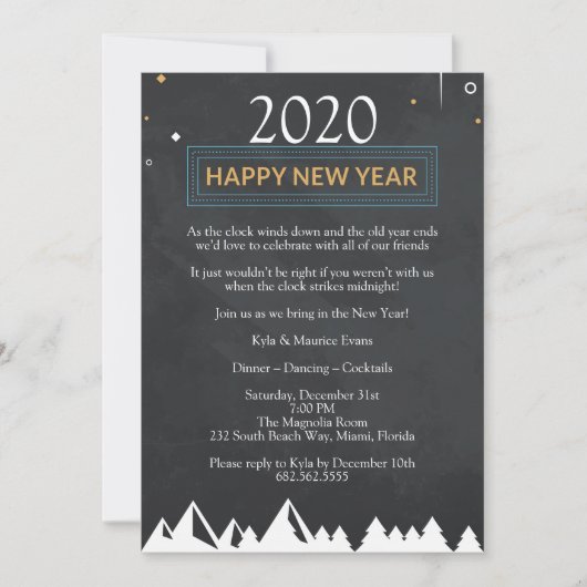 Chalkboard Elegant Oudejaarsfeest Kaart (Voorkant)