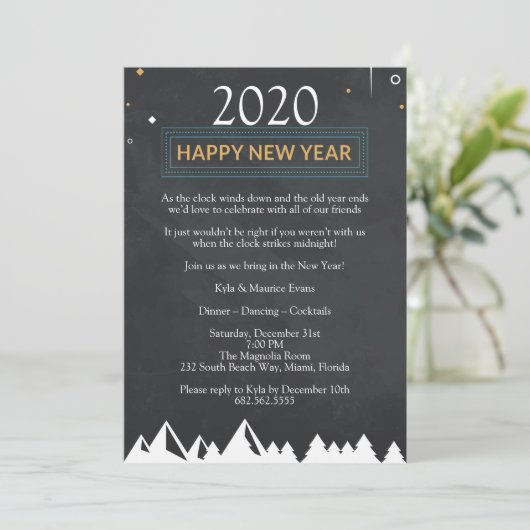 Chalkboard Elegant Oudejaarsfeest Kaart (Staand voorkant)