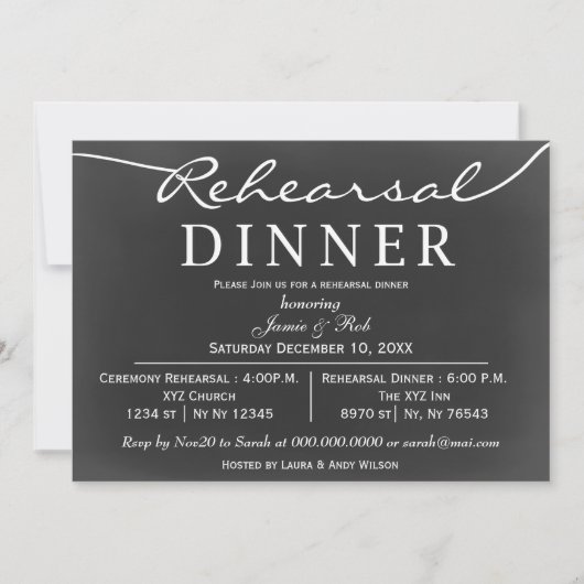 chalkboard Elegant Script Rehearsal Dinner Invitae Kaart (Voorkant)