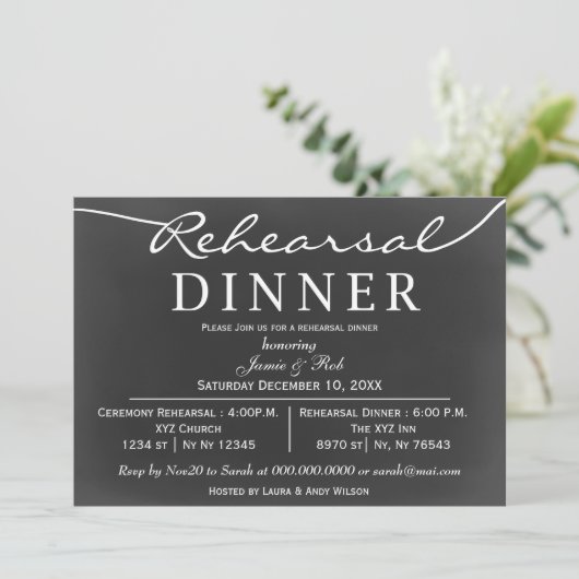 chalkboard Elegant Script Rehearsal Dinner Invitae Kaart (Staand voorkant)