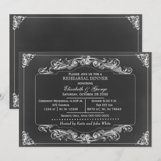 Chalkboard Elegant-scroll-repetitie voor een diner Kaart (Voorkant / Achterkant)