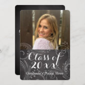 Chalkboard Elegant Swirl Photo Afstuderen Kaart (Voorkant / Achterkant)