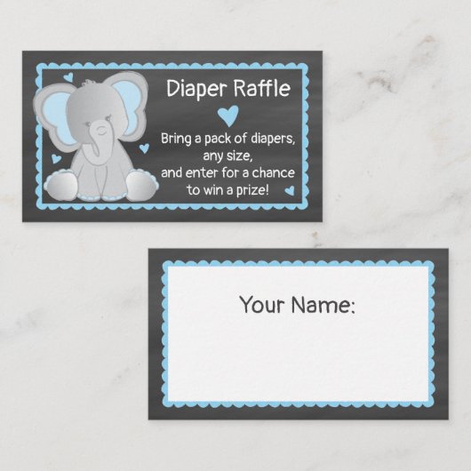 Chalkboard Elephant Baby Boy Shower Diaper Raffle Informatiekaartje (Voorkant / Achterkant)