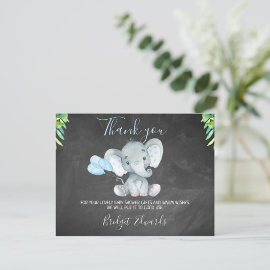 Chalkboard Elephant Baby shower Hartelijk dank Bedankkaart (Staand voorkant)