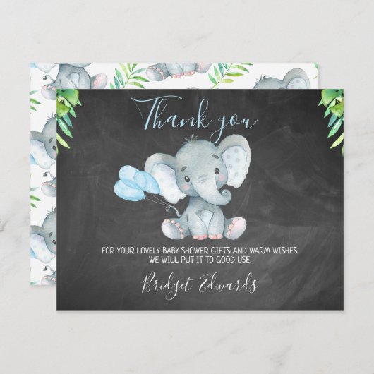 Chalkboard Elephant Baby shower Hartelijk dank Bedankkaart (Voorkant / Achterkant)