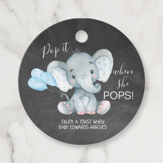 Chalkboard Elephant Baby shower Pop it Bedankjes Labels (Voorkant)