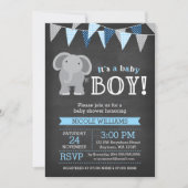 Chalkboard Elephant Boy Baby Shower Uitnodigingen (Voorkant)