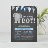 Chalkboard Elephant Boy Baby Shower Uitnodigingen (Staand voorkant)