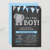 Chalkboard Elephant Boy Baby Shower Uitnodigingen (Voorkant / Achterkant)