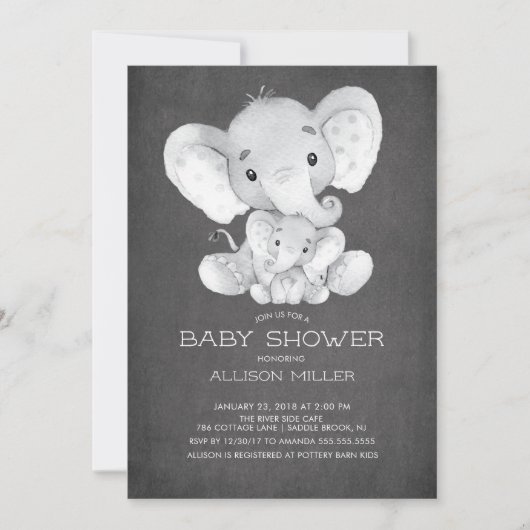 Chalkboard Elephant Neutraal Baby shower Invitatio Kaart (Voorkant)
