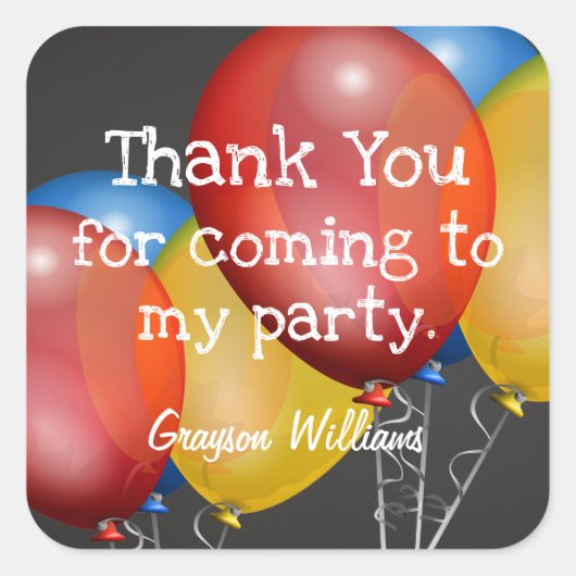 Chalkboard en Balloons Birthday Party Dank u Vierkante Sticker (Voorkant)