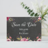 Chalkboard en Blush Floral Save the Date Card (Staand voorkant)