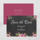 Chalkboard en Blush Floral Save the Date Card (Voorkant / Achterkant)