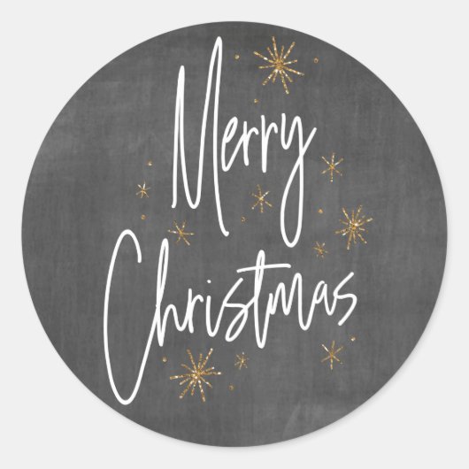 Chalkboard en Faux Gold Glitter Merry Kerstmis Ronde Sticker (Voorkant)