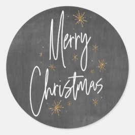 Chalkboard en Faux Gold Glitter Merry Kerstmis Ronde Sticker