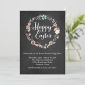  Chalkboard en Floral Wreath Easter Brunch Kaart (Staand voorkant)