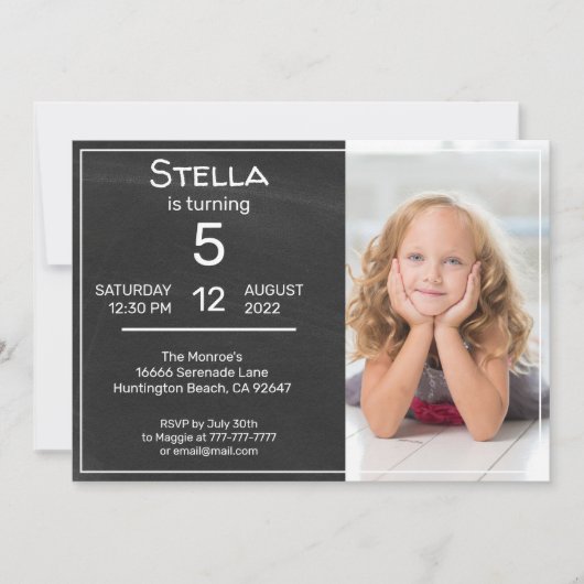 Chalkboard en foto verjaardagsfeest uitnodiging (Voorkant)