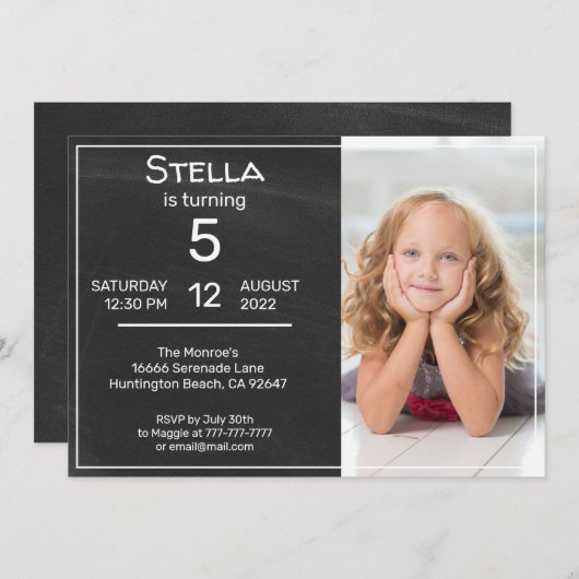 Chalkboard en foto verjaardagsfeest uitnodiging (Voorkant / Achterkant)
