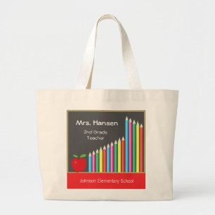 Chalkboard en gekleurde docent Pencils Grote Tote Bag