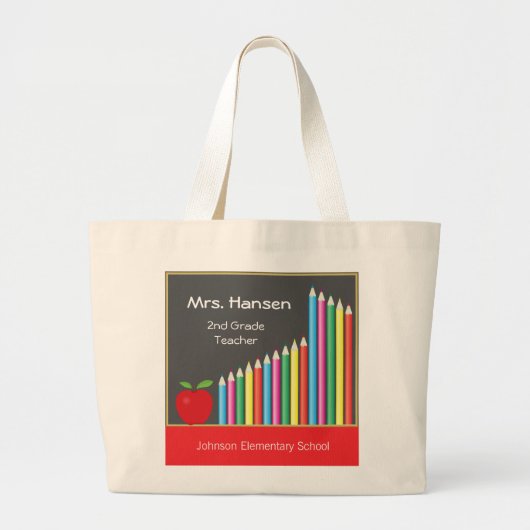Chalkboard en gekleurde docent Pencils Grote Tote Bag (Voorkant)