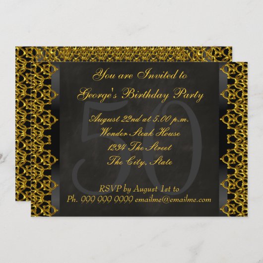 Chalkboard en Gold 50th Birthday Party Chalkboard Kaart (Voorkant / Achterkant)