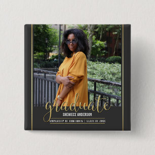 Chalkboard en Gold Afstuderen   Aangepaste foto Vierkante Button 5,1 Cm