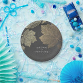 Chalkboard en Gold Fall Leaves Wedding Papieren Bordje (Feest)