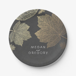 Chalkboard en Gold Fall Leaves Wedding Papieren Bordje