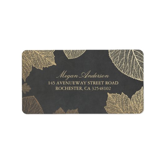Chalkboard en gouden bladeren herfst bruiloft etiket (Voorkant)
