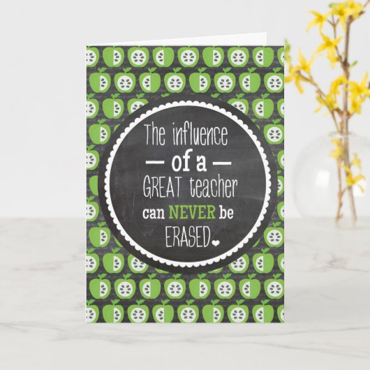 Chalkboard en Groene Appels Leraar Kaart (Gele Bloem)