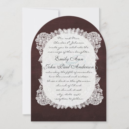 Chalkboard en Lace Deep Burgundy Wedding Kaart (Voorkant)