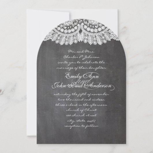 Chalkboard en Lace Elegant Wedding Invitations Kaart (Voorkant)