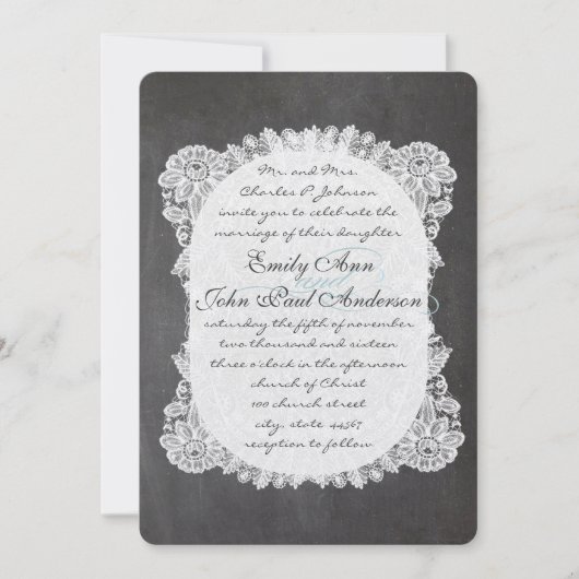 Chalkboard en Lace Elegant Wedding Invitations Kaart (Voorkant)