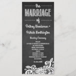 Chalkboard- en Lace Rustic Wedding-programma's Programmakaart<br><div class="desc">Chalkboard en Lace Rustic Wedding Programs - Design zijn voorzien van een gedrukte chalkboardachtergrond met witte gedrukte florale kant aan de onderkant en elegante krijtgeschriften. Zie het volledige overeenkomende collectie hieronder.</div>