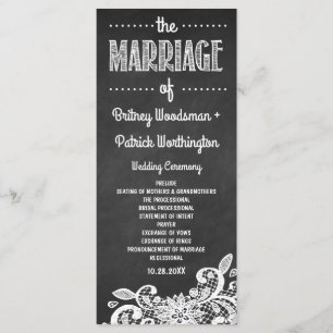 Chalkboard- en Lace Rustic Wedding-programma's Programmakaart