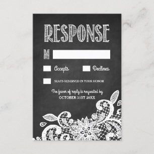 Chalkboard en Lace Rustic Wedding RSVP-kaarten RSVP Kaartje