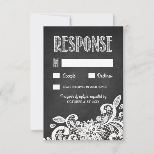Chalkboard en Lace Rustic Wedding RSVP-kaarten RSVP Kaartje (Voorkant)
