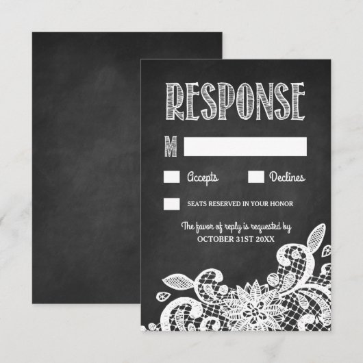 Chalkboard en Lace Rustic Wedding RSVP-kaarten RSVP Kaartje (Voorkant / Achterkant)