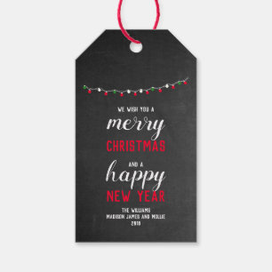 Chalkboard en lights Merry Kerstmis Cadeaulabel
