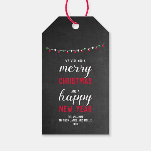 Chalkboard en lights Merry Kerstmis Cadeaulabel (Voorkant)